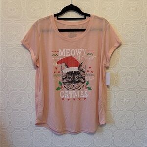NWT Fifth Sun Pink Meowy Catmas Cat Tee Size XL